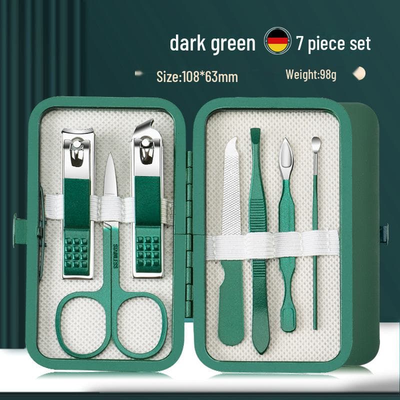 Dark Green 26-Piece Stainless Steel Manicure Nail Clippers Set with Dead Skin Clippers, Nail Scissors, Nail Tools 7pcs