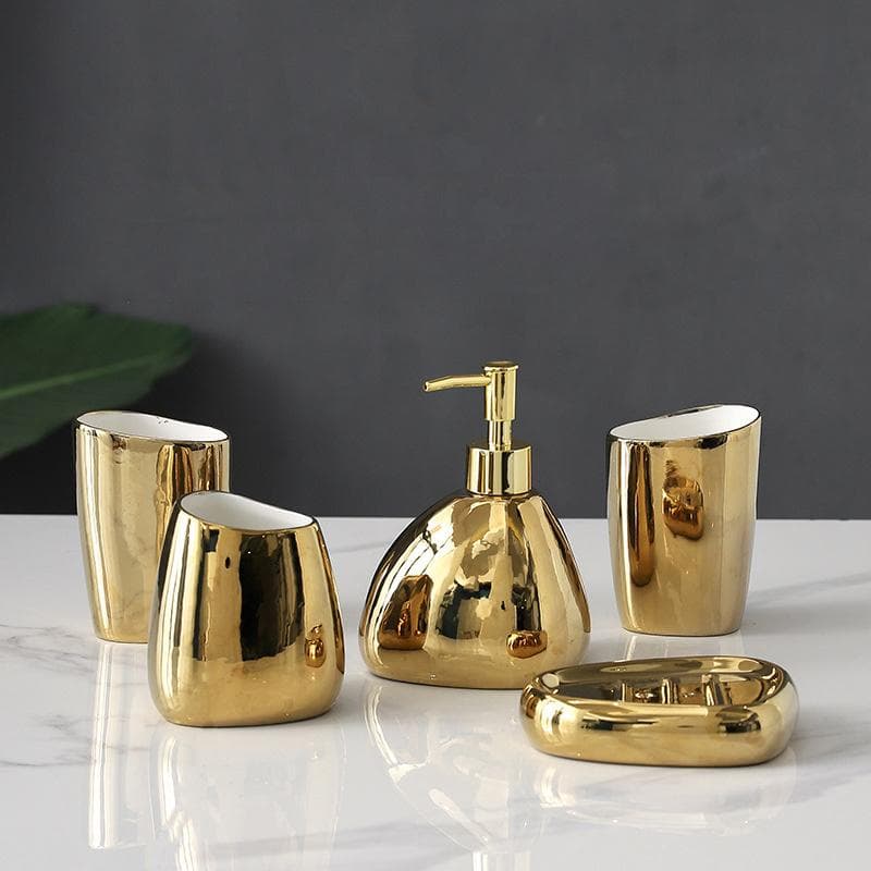 5pcs 1set Bathroom wash up Light luxury ceramic accessories set,Soap holder,mouthbrush cup,storage jar and lotion jarceramic set for Toilet supplies. gold