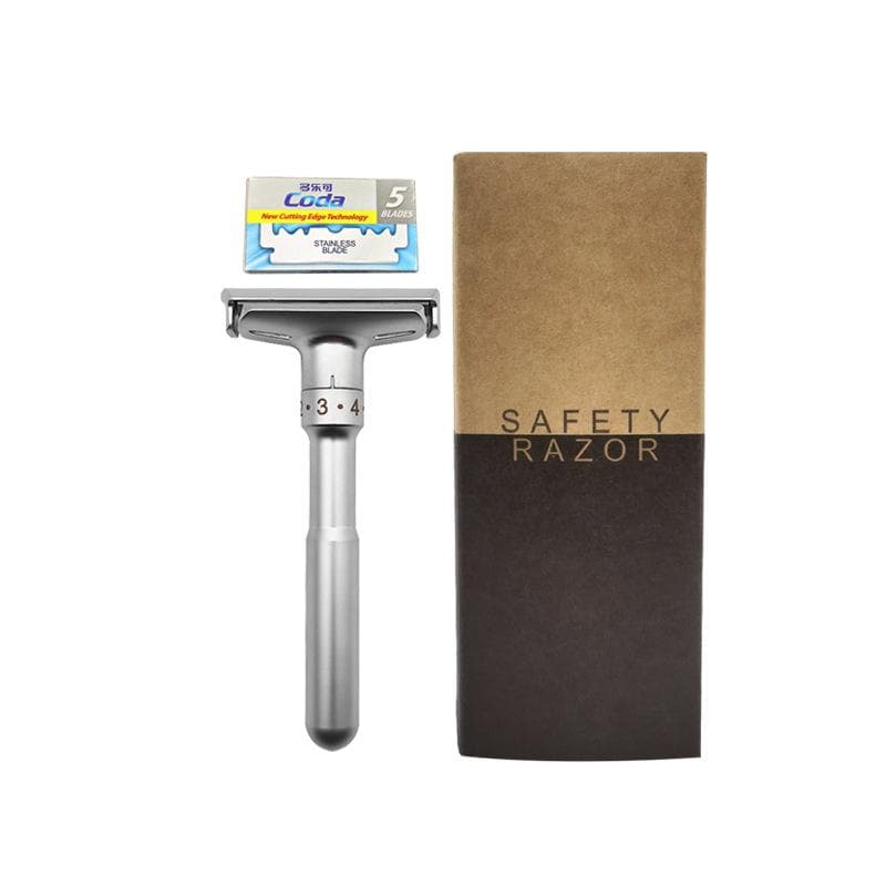 Adjustable Safety Razor Double Edge Classic Mens Shaving Mild to Aggressive 1-6 File Hair Removal Shaver It with 5 Blades