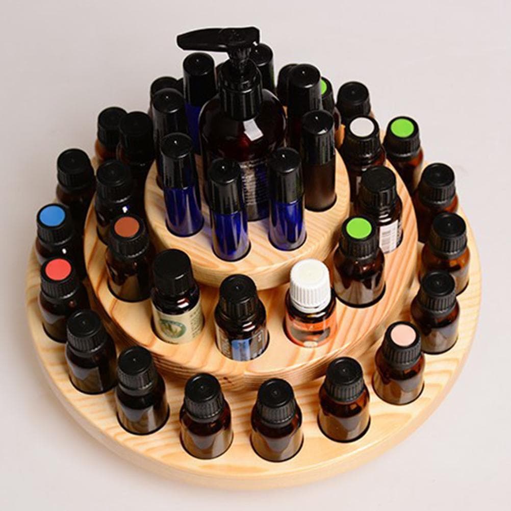 Wood Rotating Essential Oil Bottles Storage Display Rack Organizer 3 Layers 39 Holes Display Stand