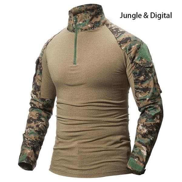 Men Tactical Shirt Outdoor Wear-resistant Camouflage T-Shirts Male Military Long Sleeve Shirts Camping Hiking Tops Army Combat Shirts S