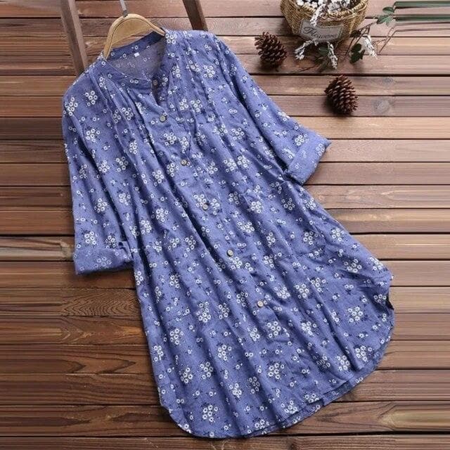 Cotton Linen Blouse Women's Tops Summer T -shirt Tee Elegant Ladies Casual Baggy Tunic Pullover Shirt Female Clothing XL blue
