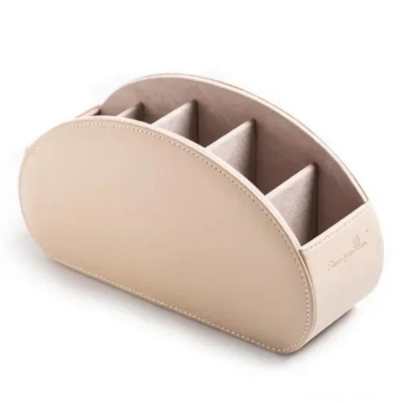5 Grid Leather Organizer Remote Control Phone And Tv Holder Desk Storage Box Cosmetics Brush beige