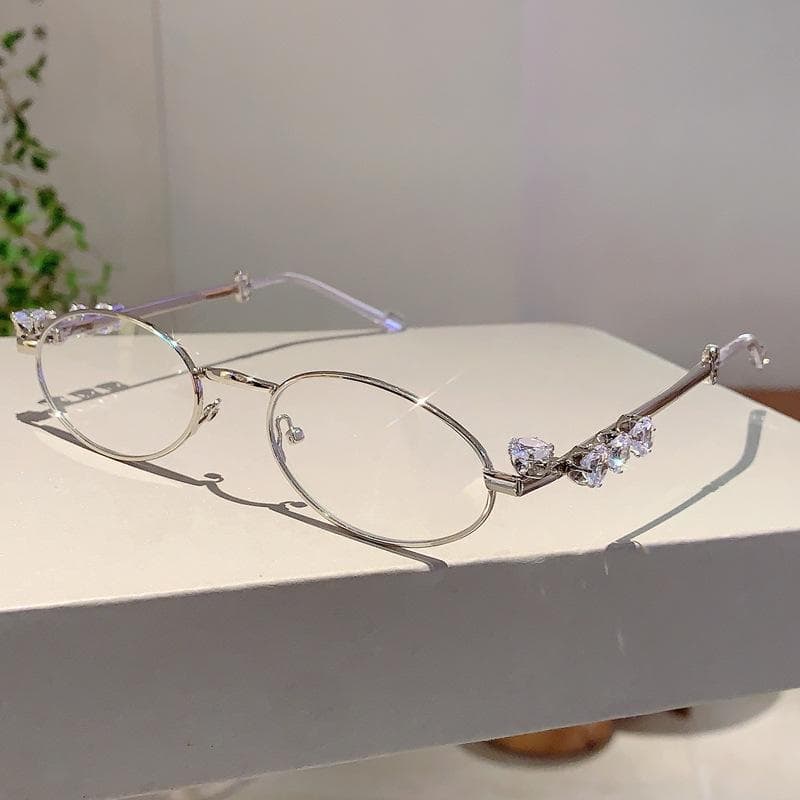 Vintage Luxury Designer Small Metal Frame Oval Diamond Sunglasses Women Men Trend Punk Popular Shades