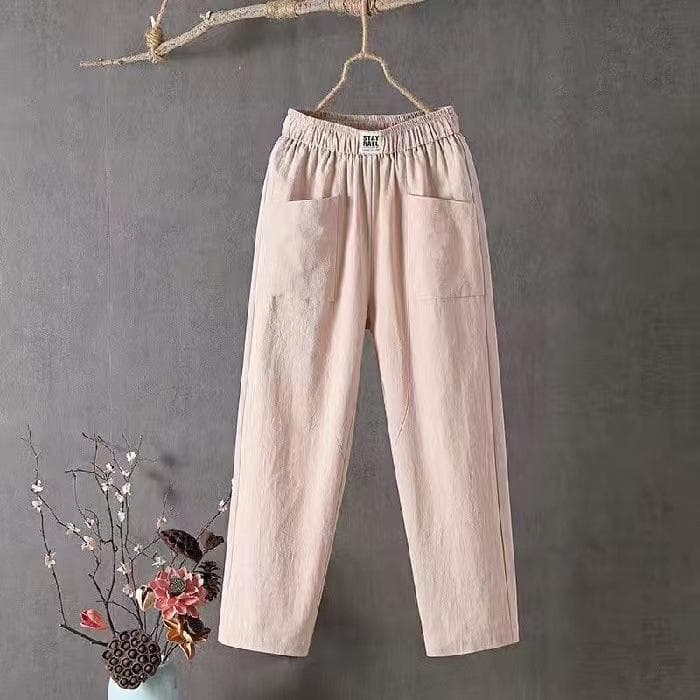 Summer Women's Pants Cotton Linen Casual Pants Loose Straight Pants Nine-point Haren Pants S apricot