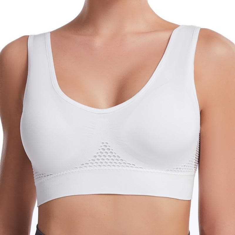 No steel ring hollow mesh ventilation hole sports bra shockproof yoga running large size underwear women's sports bra XXXL white