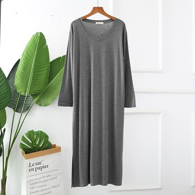 Autumn Night Dress Women Loose large Nightgown Solid Color Sleepshirts Long-Sleeves Nightie Nightdress Modal Sleepwear XL dark grey