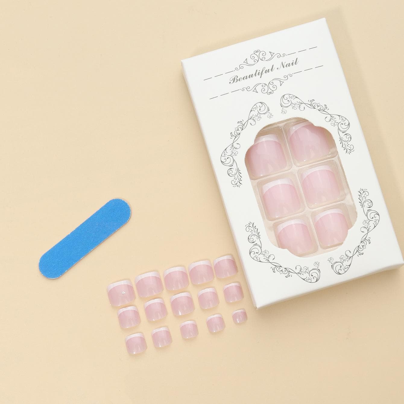 24pcs French Style Fake Toe Nails Press On Nails In White, Simple And Elegant, Comes With 1pc Nail File And 1pc Jelly Glue, Nail Supplies