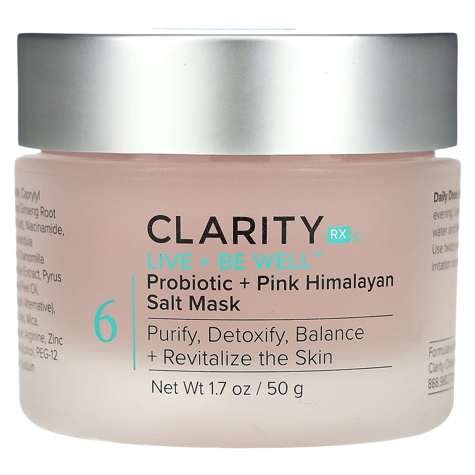 ClarityRx, Live + Be Well, Probiotic + Himalayan Salt Mask, 1.7 oz (50 g)