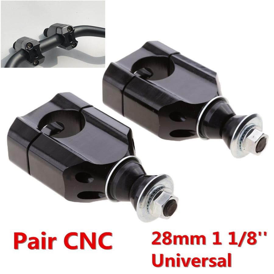 2 Pcs Black 1 1/8 28mm Motorcycle ATV Handlebar Mount Riser Clamp Kit Black CNC