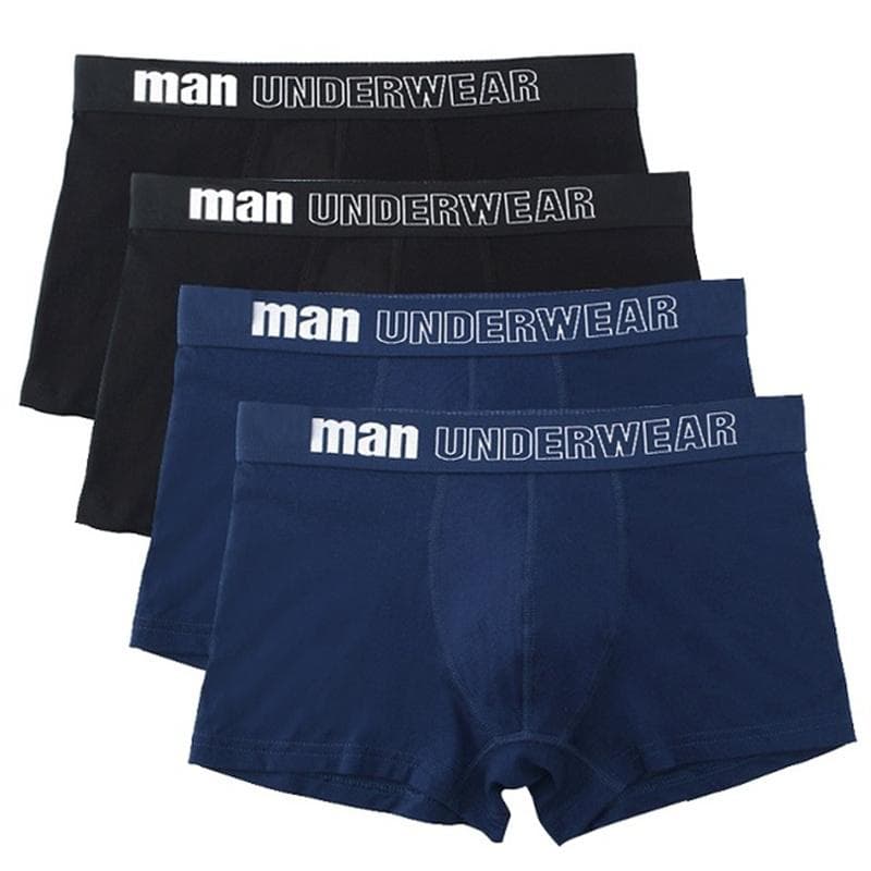 4 Pieces Mens Underwear Cotton Soft Boxers Shorts Big Size High Quality Underpants L black/blue