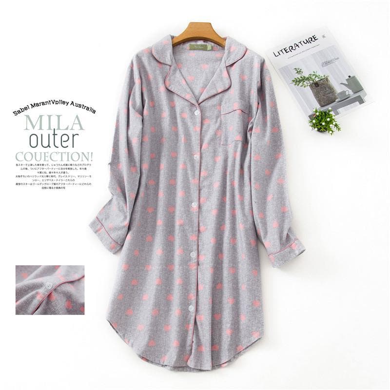 Flannel Cotton Home Nightgown Cardigan Shirt Nightgown Cute Cartoon Plaid Design Pajamas Pajamas for Women M