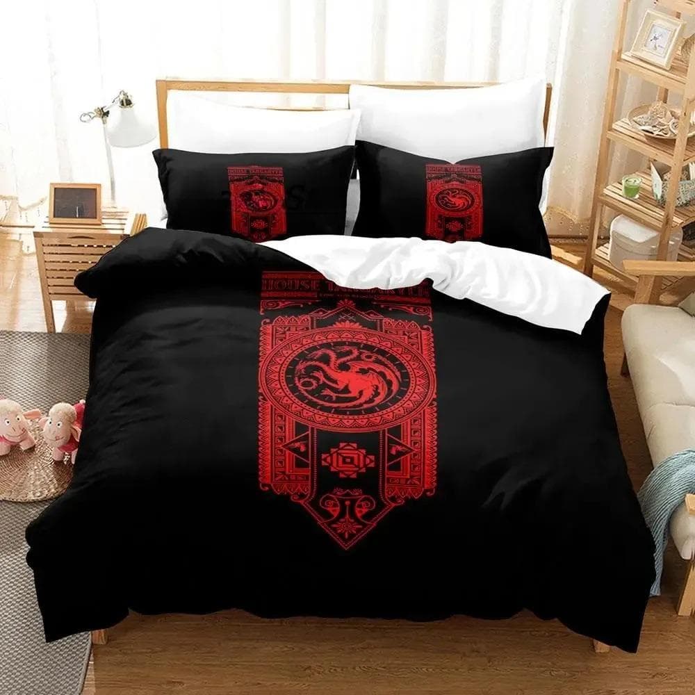 Black and Red Fire Dragon Bedding Set Single Twin Full Queen King Size Bed Set Aldult Kid Bedroom Duvetcover Sets Bed Sheet Set 135x200cm 2pcs