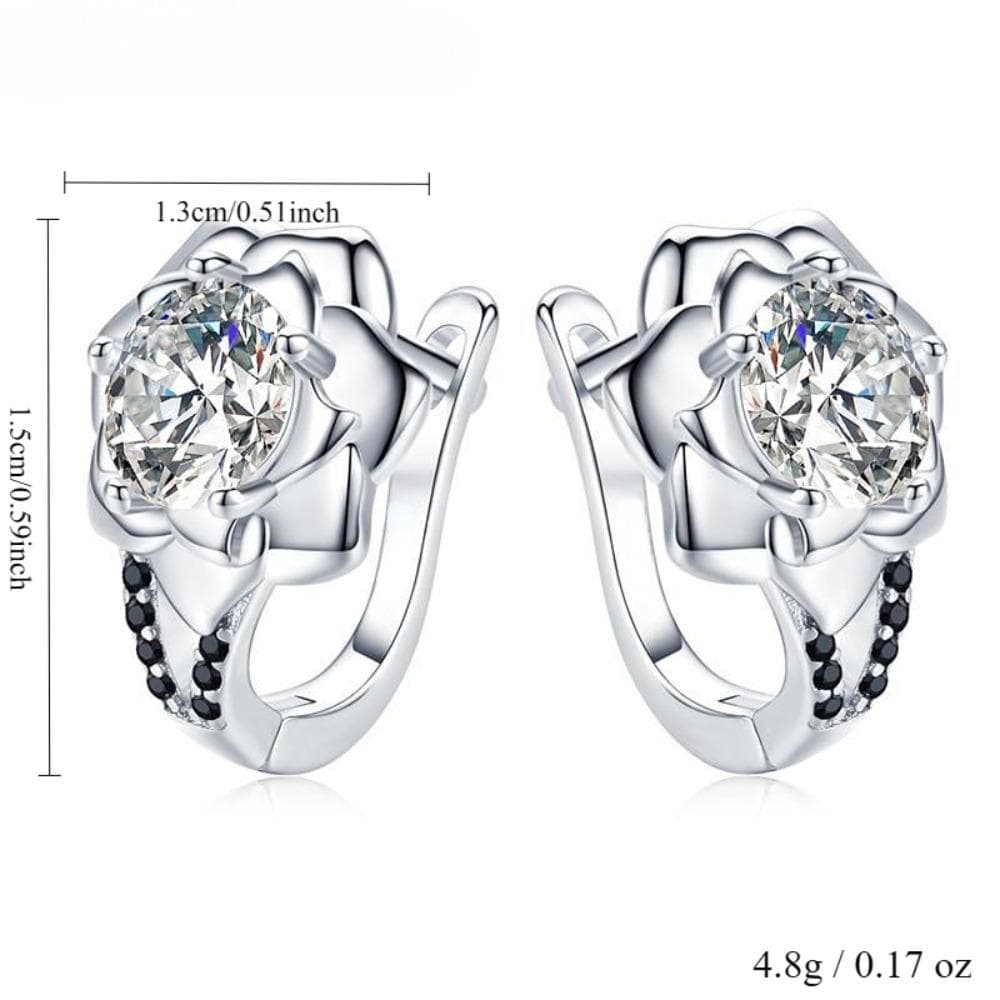 Black Awn Jewelry Black Jewelry White Stone Flower Hoop Earrings
