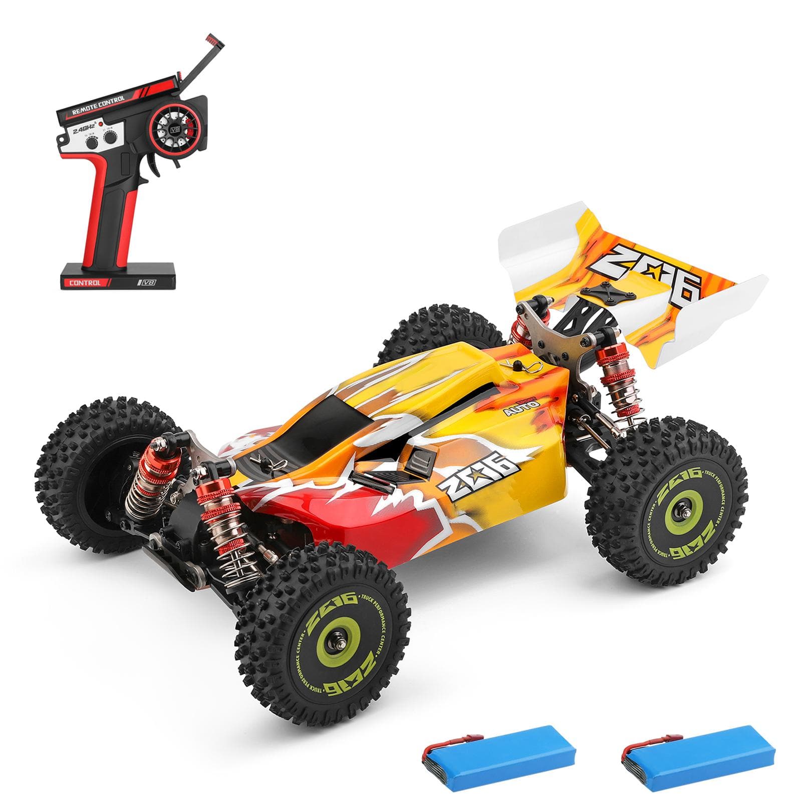 WLtoys XKS 144010 Remote Control Car Off-Road Car High Speed 75km/h 1/14 2.4GHz Racing Car 4WD RTR 2 battery yellow