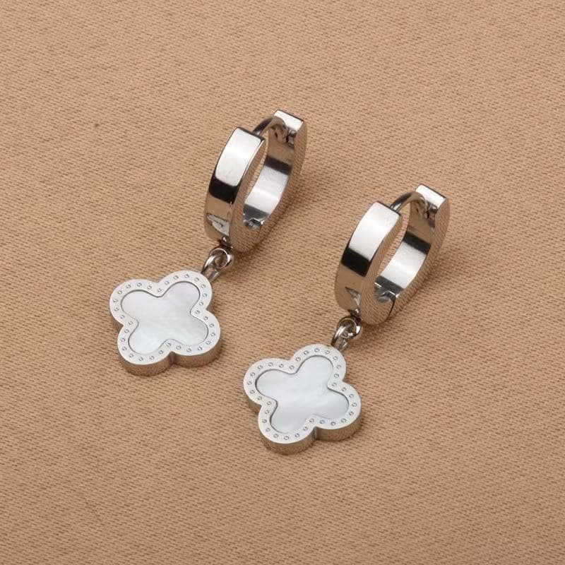 Titanium Steel Four Leaf Grass Earrings 18k Earrings Rose Gold Women's High Edition Long Style white