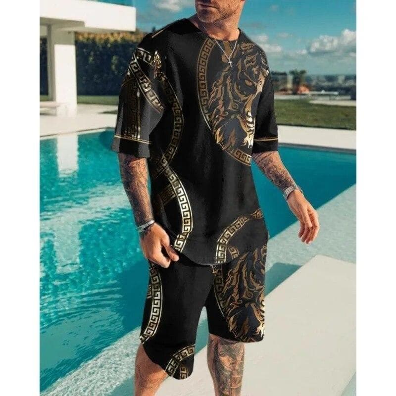 Summer Tracksuit T-shirt Shorts 2 Piece Animal Tiger Printed Outfits Sports Suit Oversized Casual Streetwear Man Sets Clothing XL
