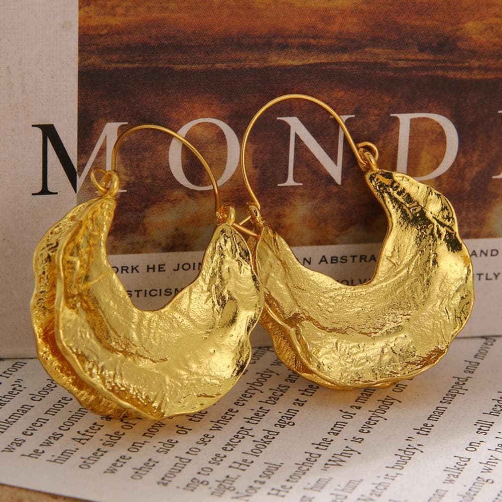 Vintage Chunky Creole Gold Color Basket Fulani Statement Hoop Earrings Women Men gold