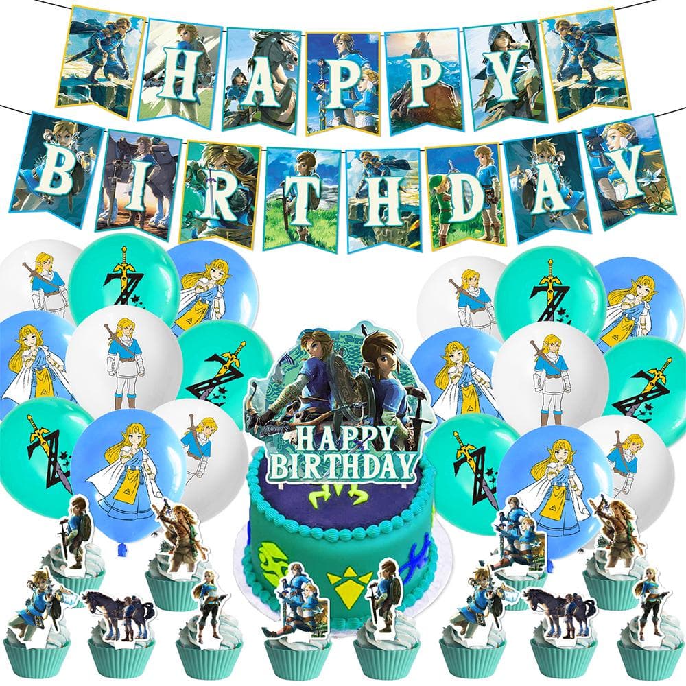 32pcs Zelda's birthday party supplies Include Banners, Balloons, Cake Toppers