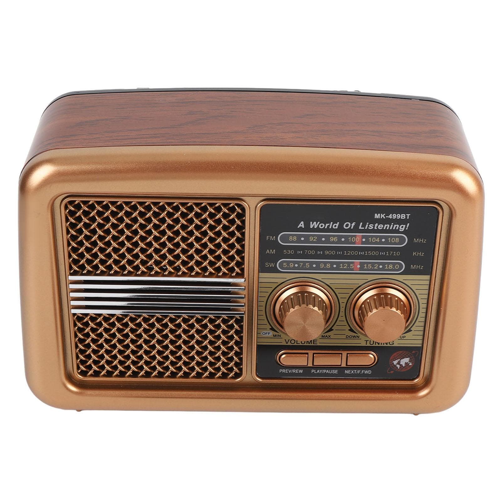 Portable AM FM SW Radio with Bluetooth Speaker Full Band Portable Radio with Retractable Antenna US Plug light brown