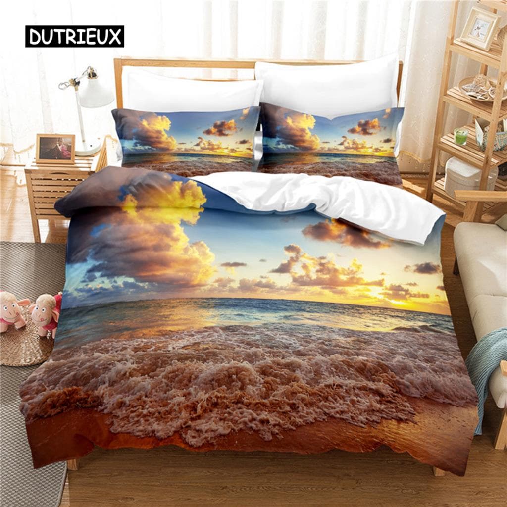 Seaside Beach Bedding Set Duvet Cover Set 3d Bedding Digital Printing Bed Linen Queen Size Bedding Sets Fashion Design EU single(135x200cm)