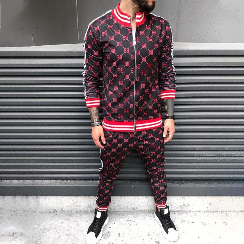 2024 Male Spring Autumn 3D Plaid Jacket Male Suit Casual Clothing Man Sets+Pants 2 Piece Sets Fashion Men's Tracksuit Sportswear L