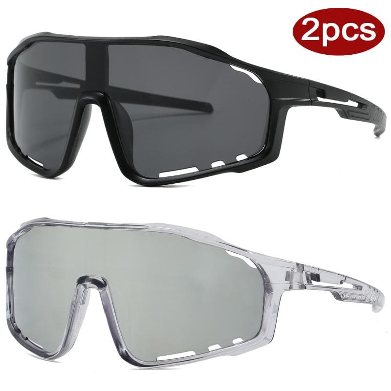 2pcs UV400 One-piece Sun Glasses Outdoor Sports Road Bike Mountain Climbing Windproof Eyewear Punk Style