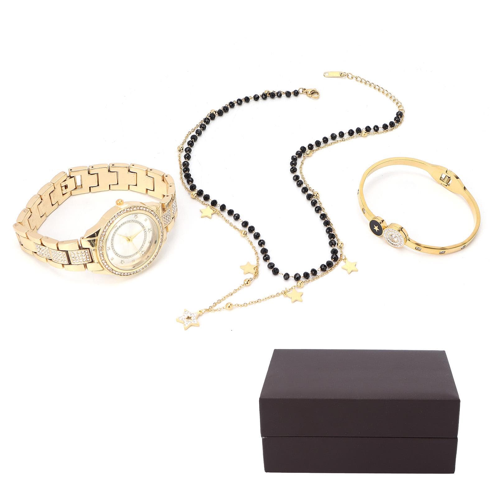 Women Jewelry Set Watch Bracelet Necklace Wife Girlfriend Anniversary Birthday Gift Gold gold