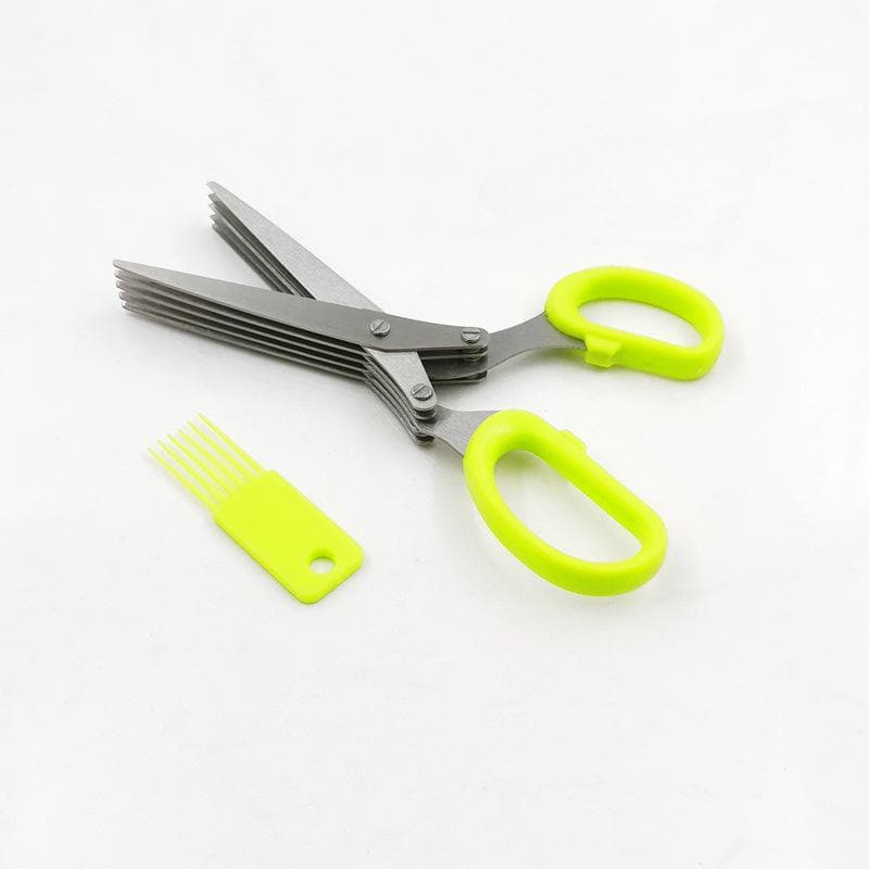 5 Blade Kitchen Scissors Scallion Cutter Green Onion Spice Herb Scissors Multifunctional Vegetable Cutter Kitchen Accessories green