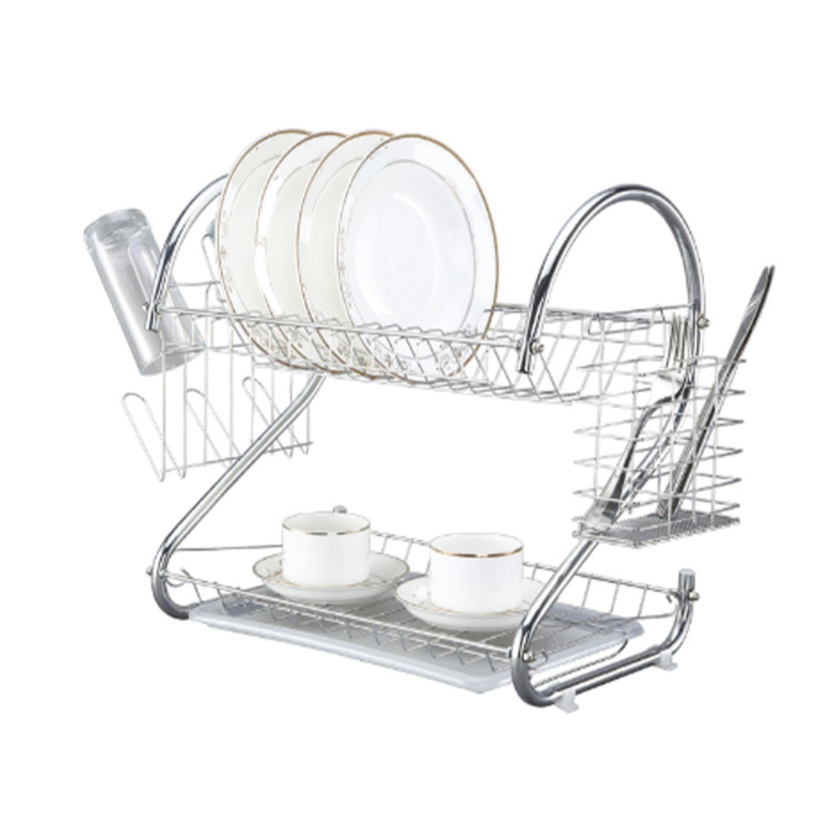 2 Tier Dish Drying Rack Large Capacity Stable Support Dish Drainers for Home Kitchen