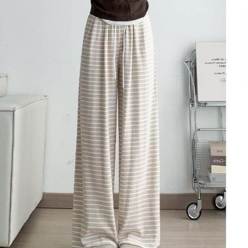 Loose New High-waisted Black and White Striped Casual Pants for Women In Summer Draped Straight-leg Wide-leg Glutinous Rice Pants XXL