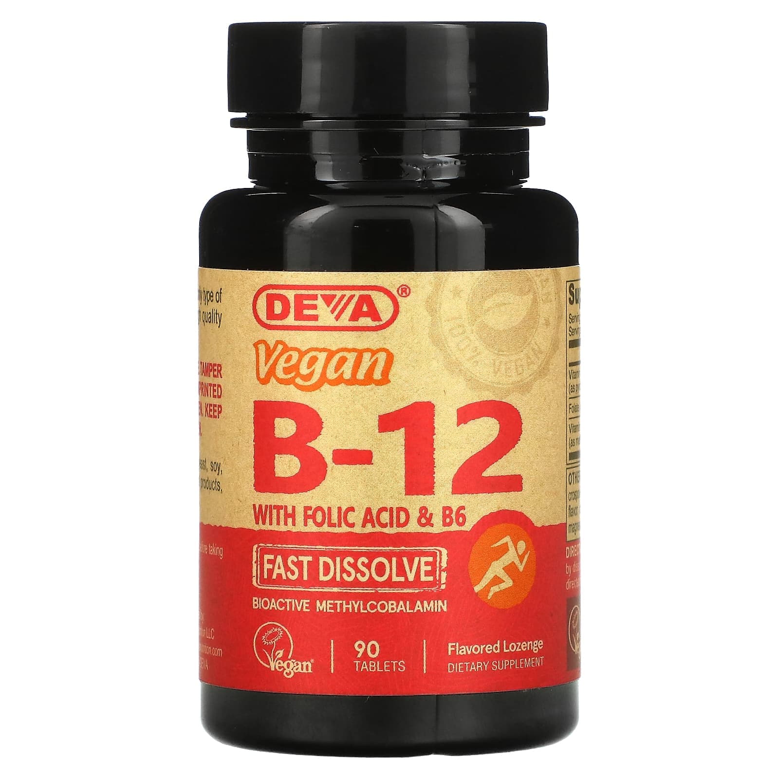 Deva, Vegan B12 with Folic Acid and B6, Fast Acting, 90 Tablets