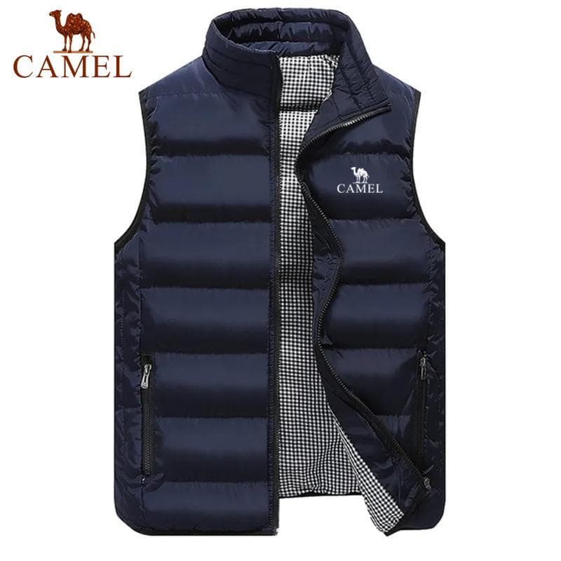 Camel Embroidery Men's Autumn Winter High Quality Cotton Tank Top Jacket Fashion Casual Comfort Sleeveless Thickened Jacket XL navy blue