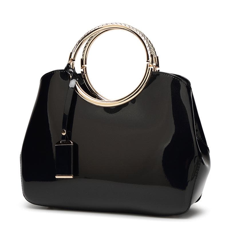 SCIONE Glossy Patent Leather Shoulder Bag 2020 New Women's Bag Shiny Handbag 28cm*10.5cm*22cm black