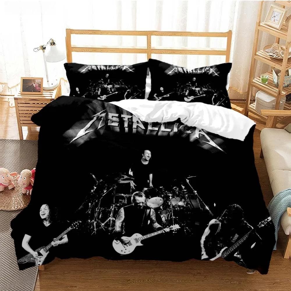 Metal Music Band M-Metallica Bedding Set Single Twin Full Queen King Size Bed Set Adult Kid Bedroom Duvet cover Set Home Textile AU Single 140x210cm