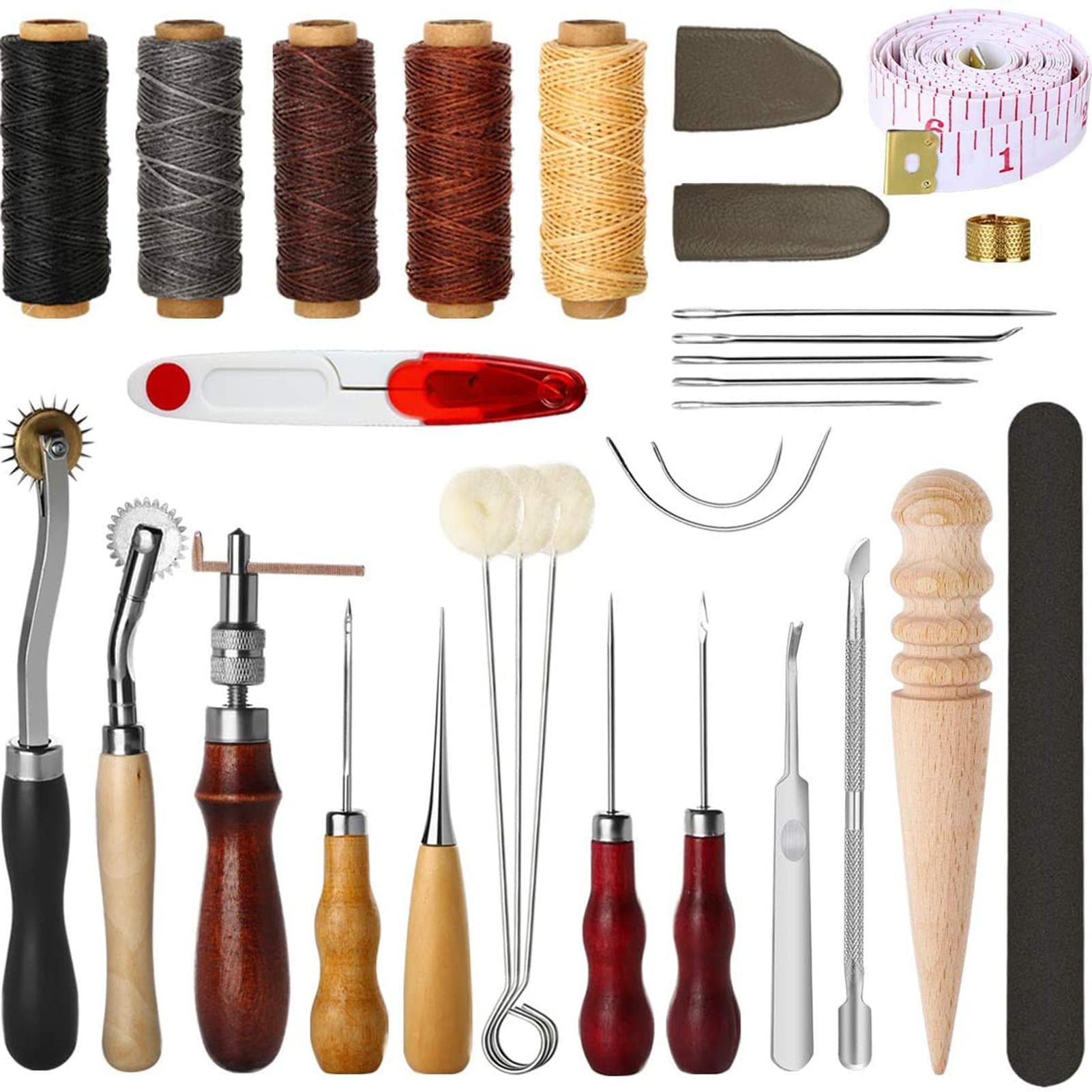 31Pcs Leather Sewing Tools DIY Leather Craft Hand Stitching Kit with Groover Awl Waxed Thimble 31Pcs