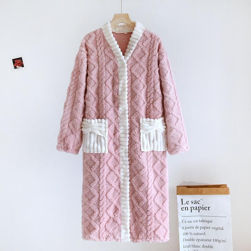Flannel Thickening Women's Warm Robe Sleeping Sleepwear Winter Night Clothes Ladies Cardigan Night Gown Bathrobe Woman XL