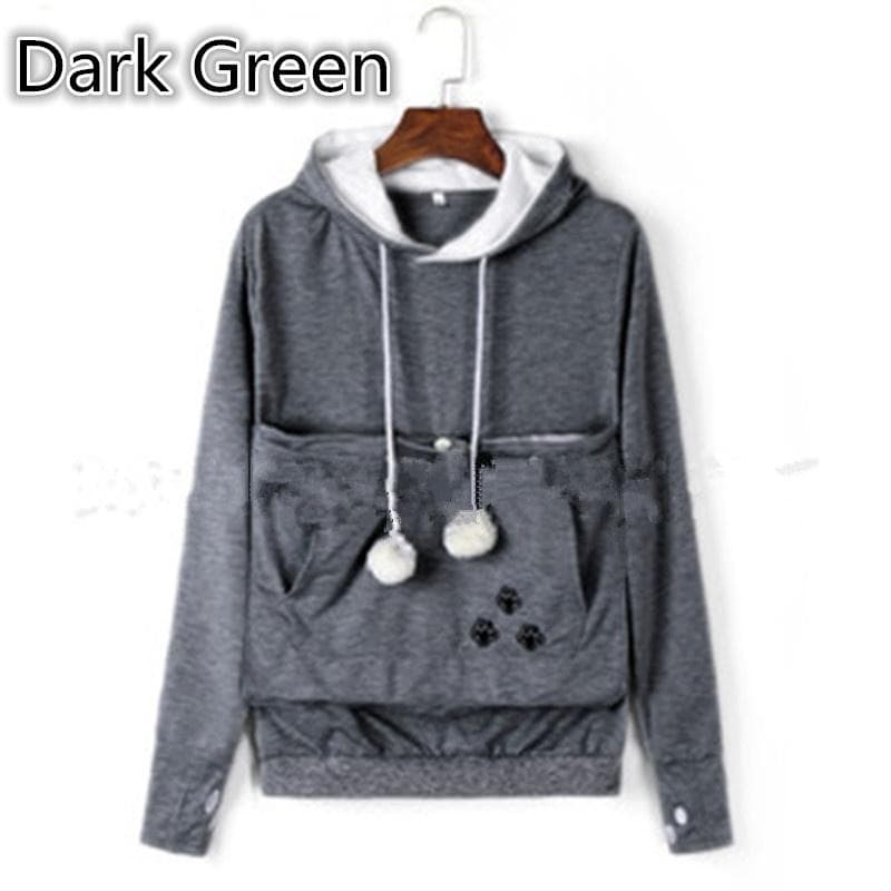Kangaroo Pullover Pet Holder Sweater Hoodies Cat Eared Long Sleeves Meow Pedestrian Meow Planet Show Big Pocket Couple Sweatshirt XXL dark gray