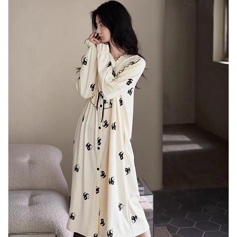 New Nightgown Women's Cotton Pajamas Dress Girls Mid-Length Spring Autumn Pajamas Women's Loose Casual Pajamas 3XL