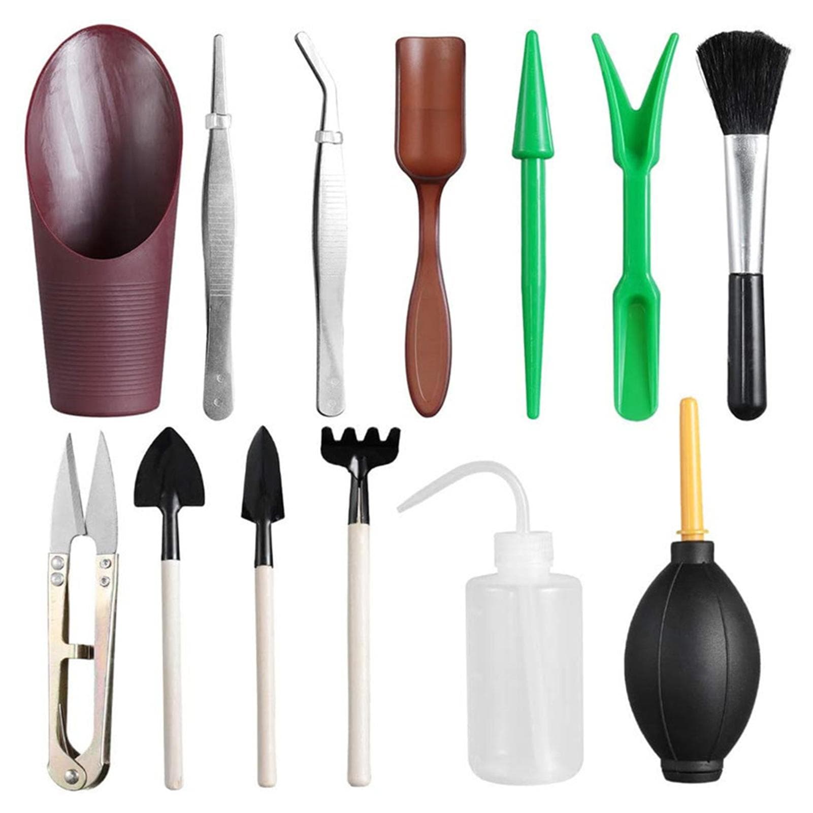 13PCS Mini Garden Hand Tools Bonsai Succulent Miniature Planting Tool Set Mini Garden Planting Care brown