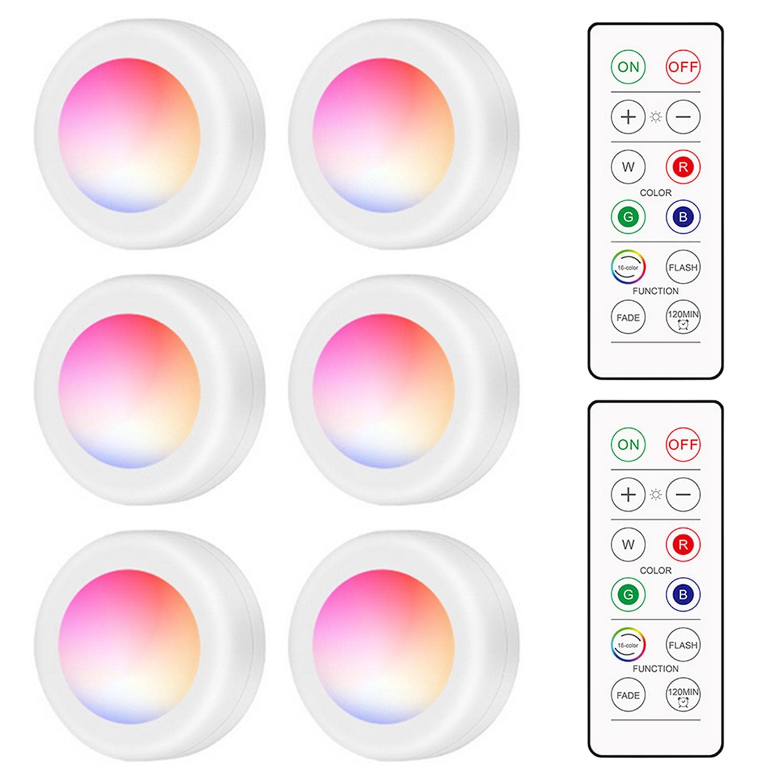 LEDs Puck Light Cabinet Lighting with Remote 16RGB Closet Light 10 Dimmer Timer Function Wirelessly 6pcs
