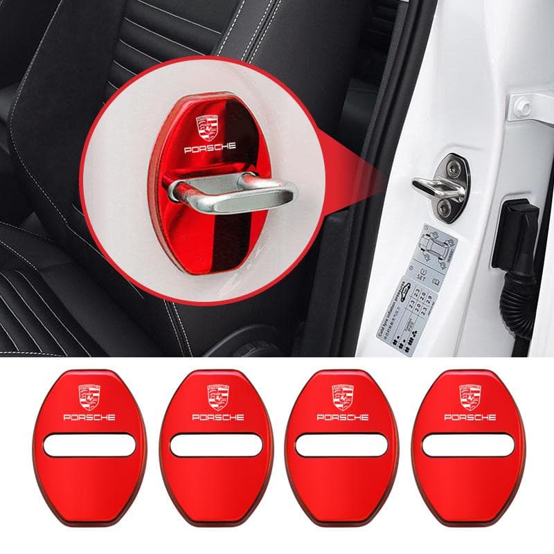 4PCS Car Emblems Door Lock Cover Protector Stickers Accessories For Porsche 911 718 Cayenne Cayman Panamera Macan Taycan Boxster