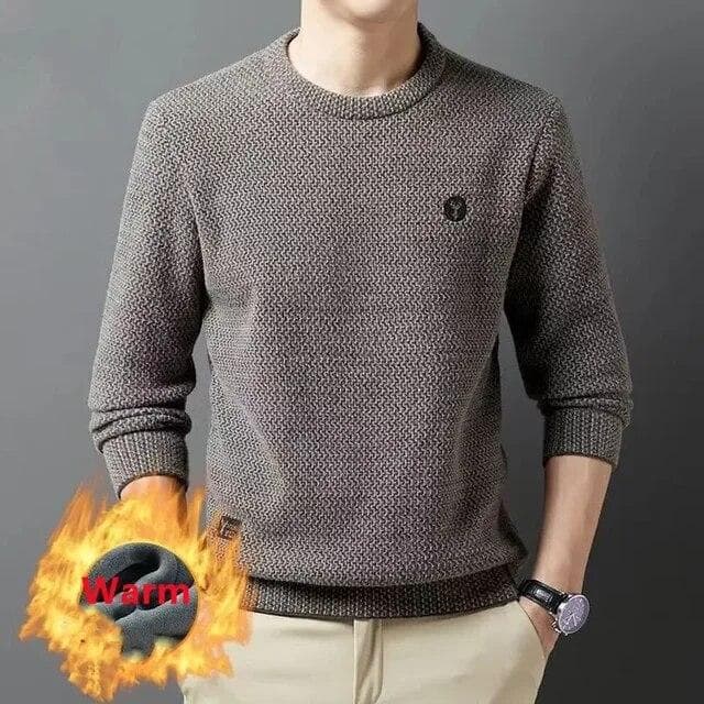 Men's Thick Warm Sweater Autumn Winter Round Neck Casual Sweater Pullovers Tops Solid Plush Thickened Sweater Men Clothes M camel