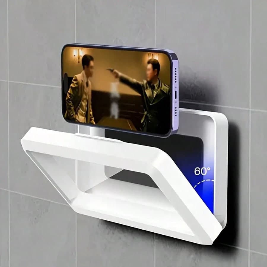 Bathroom Waterproof And Anti Fog Phone Box, No Drilling Wall Mounted Phone Holder, Drama Tracker, Rotatable Kitchen Waterproof Box white