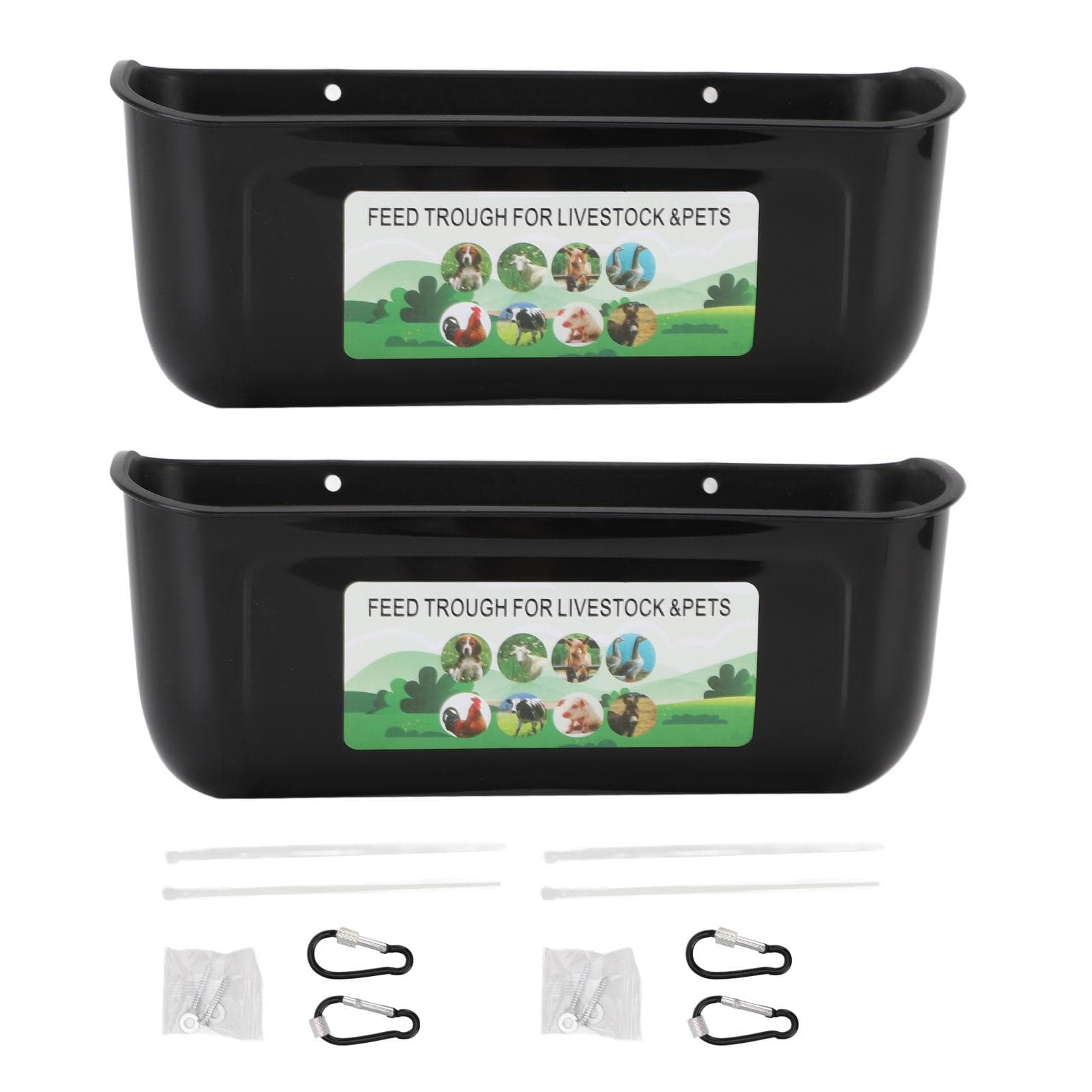 2PCS Hanging Poultry Feeder Plastic Livestock Feeding Trough for Chicken Geese Sheep Deer Dog White black