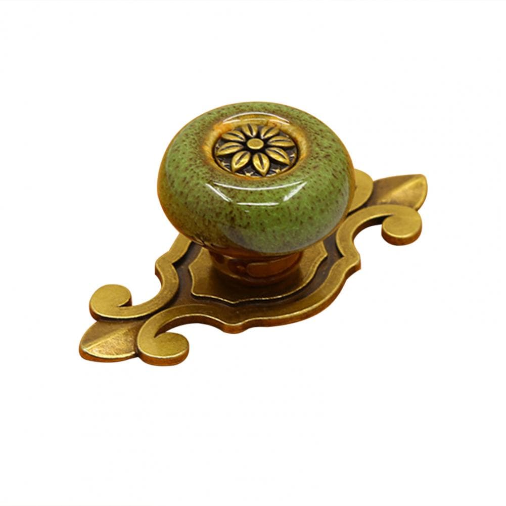 Fashion Pull Handle Ceramic Knob Door Metal Vintage Flower Door Cabinet Cupboard Wardrobe Drawer Furniture Decor green