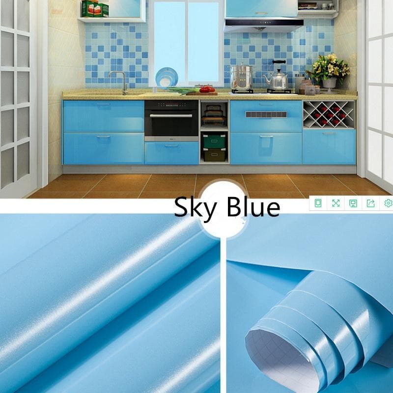 Self Adhesive Thick Furniture Renovation Bathroom Kitchen Cabinet Countertop Wall Sticker sky blue
