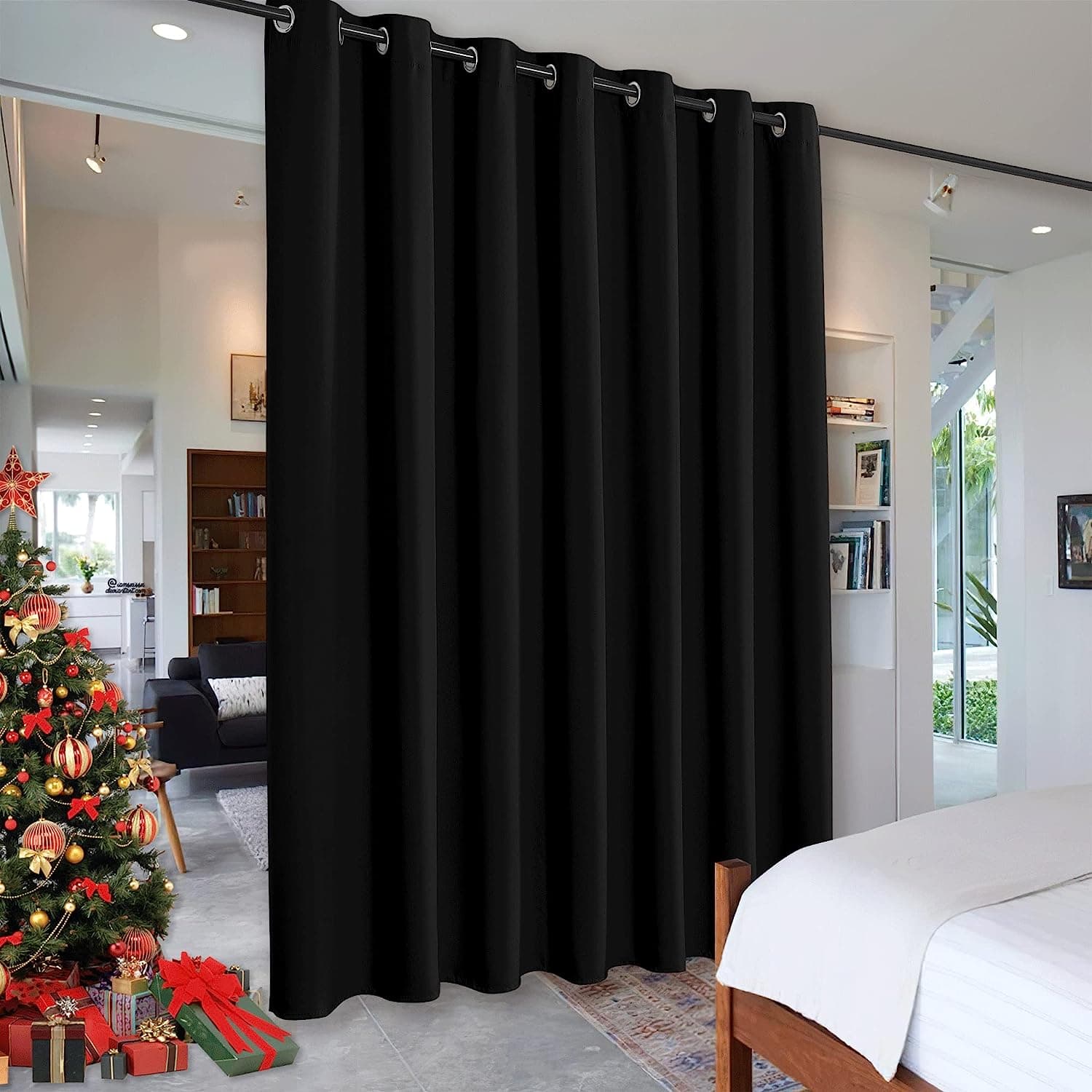 Pack Of 1 Room Divider BlackOut Curtain for Living Room, Noise Reduction Curtain with Anti-Rust Grommet Top Blackout Curtain 100H 84L inch&Grommet Top black