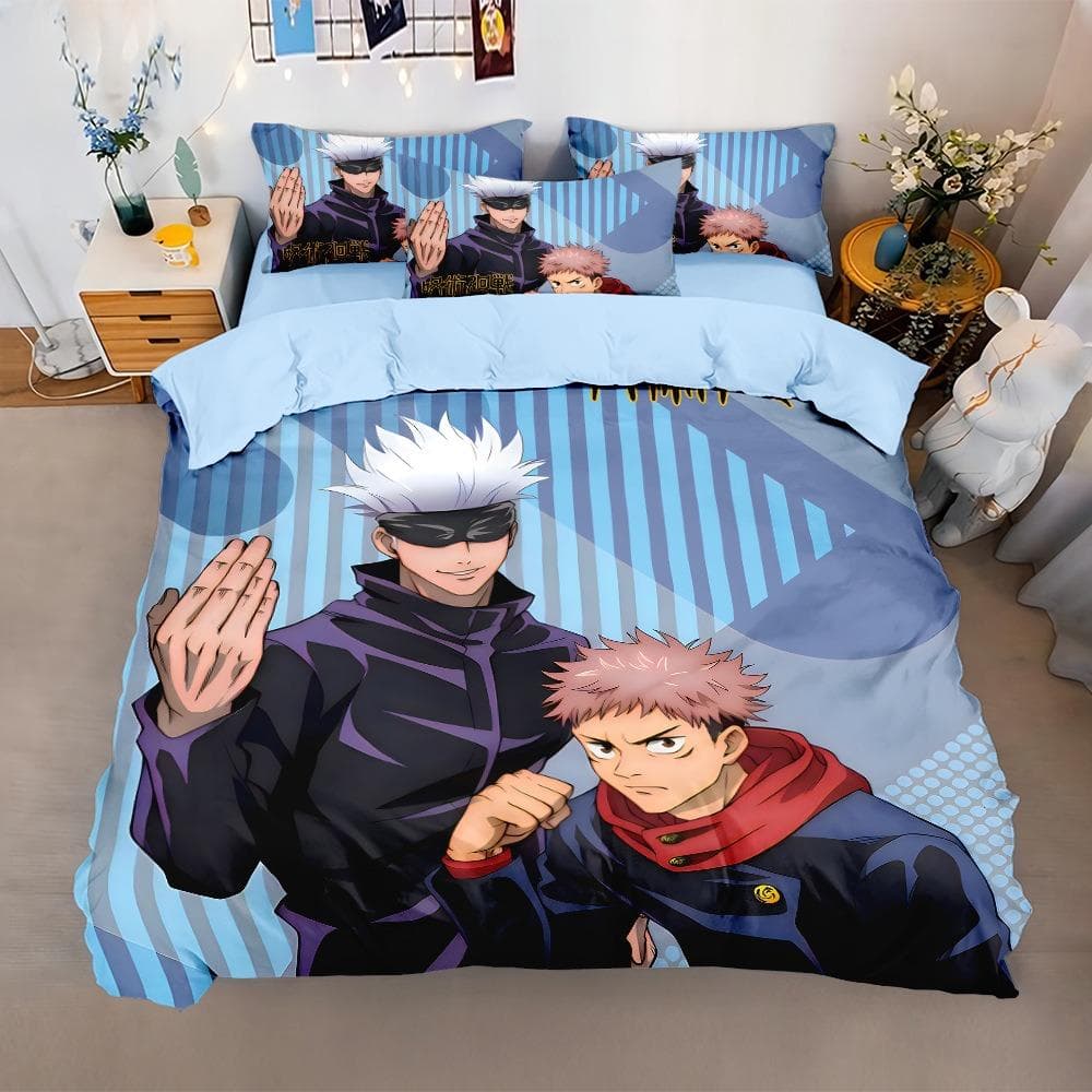 Jujutsu Kaisen Bedding Set,Japan Famous Anime Duvet Cover Sets,Satoru Gojo Quilt Cover and Pillowcases Single/Double/Queen/King 175x220cm 3pcs