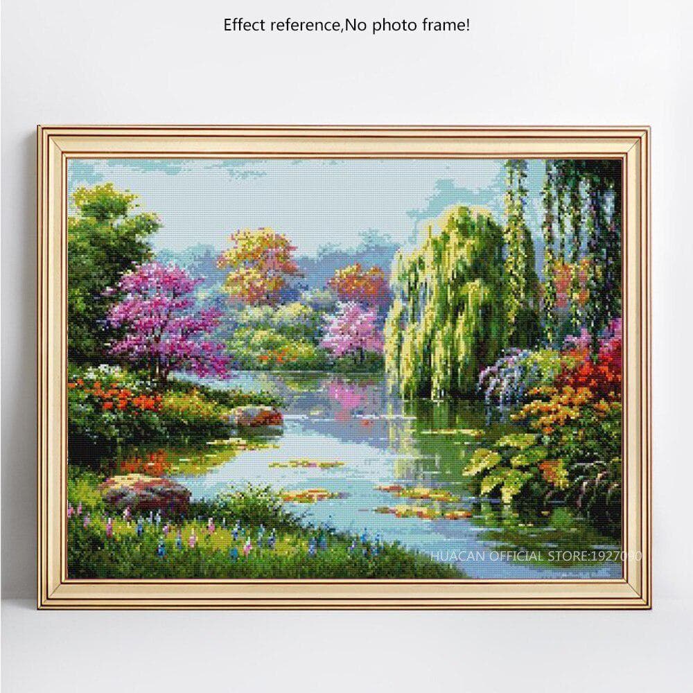5D DIY Diamond Painting Willow And Lake Scenic Diamond Embroidery Cross Stitch Mosaic Rhinestones 20X30CM